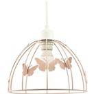 Modern Birdcage Pendant Shade in Blush Pink Metal with Butterflies - Shabby Chic