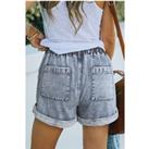 High Waist Denim Shorts with Drawstring