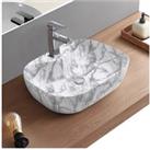 White Ceramic Marble Vessle Bathroom Sink