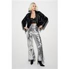 Metallic Crackle Flare Trousers