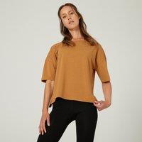 Women's Fitness Short-sleeved Loose-fit Cotton-rich T-shirt 520 - Hazelnut