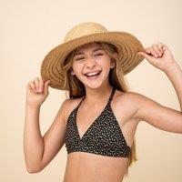 Girls Swimsuit Top With Collar 100 - Black