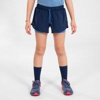 Kiprun Dry+ Girls' 2-in-1 Running Tight Shorts - Navy And Blue