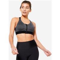 Women's High Support Zip-up Sports Bra With Cups - Black/grey