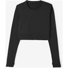 Refurbished Womens Fitness Long-sleeved Cropped T-shirt - Black - A Grade