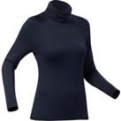 Women's Warm. Breathable Turtleneck Thermal Skiing Base Layer 500 - Navy