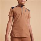 Kids' Horse Riding Short-sleeved Zip-up Polo Shirt 500 - Caramel