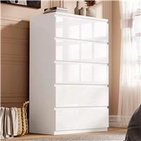High Gloss Tall Chest of Drawers  5 Drawer Chest Bedroom Drawers  White