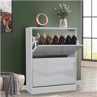 High Gloss 2 Drawer Slim Shoe Storage Cabinet for Hallway  Silver Grey