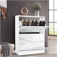 High Gloss 2 Drawer Slim Shoe Storage Cabinet for Hallway  White