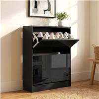 High Gloss 2 Drawer Slim Shoe Storage Cabinet for Hallway  Black