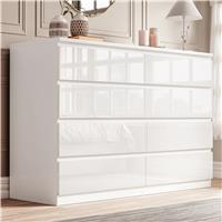 High Gloss Wide 8 Drawer Chest of Drawers  Bedroom Dresser  White