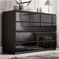 High Gloss Wide 8 Drawer Chest of Drawers  Bedroom Dresser  Black