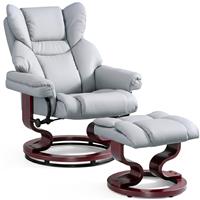 Swivel Recliner Chair with Footstool  Recliner Armchair  Grey  PU Leather
