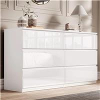 High Gloss Large 6 Drawer Chest of Drawers  Bedroom Dresser  White