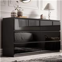 High Gloss Large 6 Drawer Chest of Drawers  Bedroom Dresser  Black