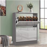 High Gloss 2 Drawer Slim Shoe Storage Cabinet for Hallway  Silver Grey & Dark Grey