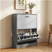 2 Drawer Slim Shoe Storage Cabinet for Hallway  Dark Grey & Sliver Grey