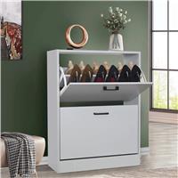 2 Drawer Slim Shoe Storage Cabinet for Hallway  Light Grey