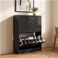 2 Drawer Slim Shoe Storage Cabinet for Hallway  Black Marble