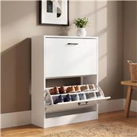 2 Drawer Slim Shoe Storage Cabinet for Hallway  White