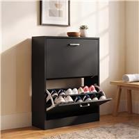 2 Drawer Slim Shoe Storage Cabinet for Hallway  Black