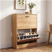 2 Drawer Slim Shoe Storage Cabinet for Hallway  Pine