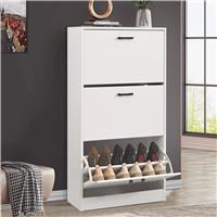 3 Drawer Slim Shoe Cabinet For Hallway  Tall Shoe Storage  White