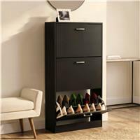 3 Drawer Slim Shoe Cabinet For Hallway  Tall Shoe Storage  Black