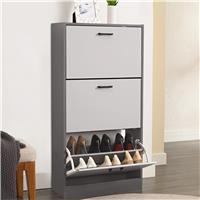 3 Drawer Slim Shoe Cabinet For Hallway  Tall Shoe Storage  Dark Grey & Silver Grey