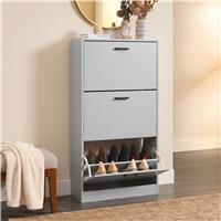 3 Drawer Slim Shoe Cabinet For Hallway  Tall Shoe Storage  Light Grey