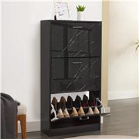 3 Drawer Slim Shoe Cabinet For Hallway  Tall Shoe Storage  Black Marble