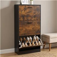 3 Drawer Slim Shoe Cabinet For Hallway  Tall Shoe Storage  Black & Rustic