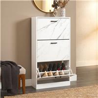 3 Drawer Slim Shoe Cabinet For Hallway  Tall Shoe Storage  White Marble