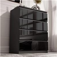High Gloss 4 Drawer Chest of Drawers  Bedroom Drawers  Black