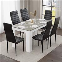 Grey Marble Finish 4-6 Seater Dining Table and Chairs Set - 6 Seater / Black