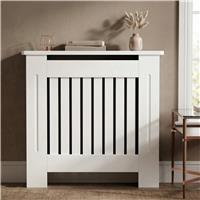 Chelsea White Radiator Cover, Vertical Wooden Slats  Small