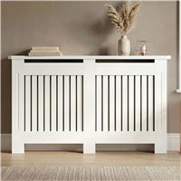 Chelsea White Radiator Cover, Vertical Wooden Slats  Large