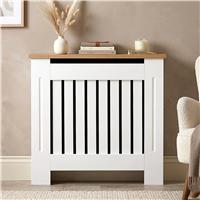 Radiator Cover With Oak Top  Vertical Slatted Design  White / Small