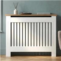 Radiator Cover With Oak Top  Vertical Slatted Design  White / Medium