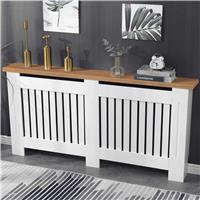 Radiator Cover With Oak Top  Vertical Slatted Design  White / Extra Large