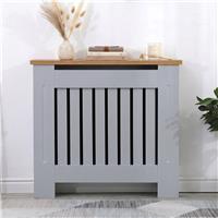 Radiator Cover With Oak Top  Vertical Slatted Design  Grey / Small