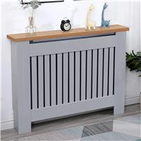Radiator Cover With Oak Top  Vertical Slatted Design  Grey / Medium