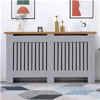 Radiator Cover With Oak Top  Vertical Slatted Design  Grey / Large