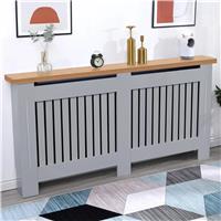 Radiator Cover With Oak Top  Vertical Slatted Design  Grey / Extra Large