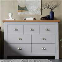 7 Drawer Wide Chest of Drawers  Large Bedroom Dresser  Grey