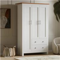 Shaker Triple Wardrobe With Drawers And Shelves  White