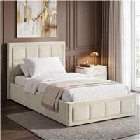 Velvet Ottoman Storage Bed  End Lift Ottoman Bed Frame  Beige / Single 3ft