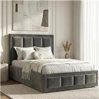 Velvet Ottoman Storage Bed  End Lift Ottoman Bed Frame  Grey / Single 3ft