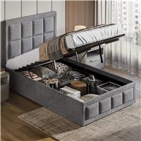 Linen Ottoman Bed Frame  End Lift Ottoman Storage Bed  Single (3ft) / Grey